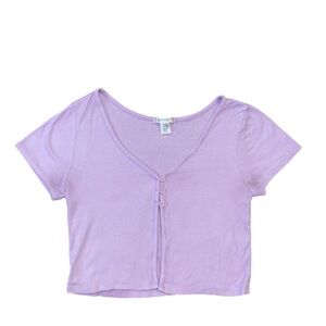 Bozzolo Pastel Lavender Ribbed Button-Front Crop Top | Size Medium